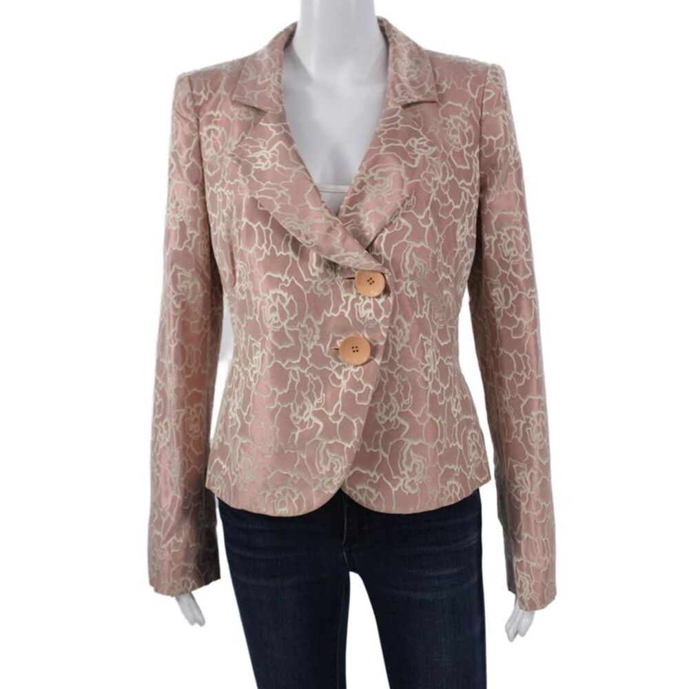 Armani Collezioni Women Floral Pink Blazer Collared Long Sleeve Size 12